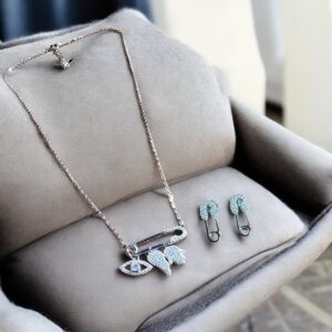 Silver Shield - 925 Silver Chain with Pendant and Earrings for Women
