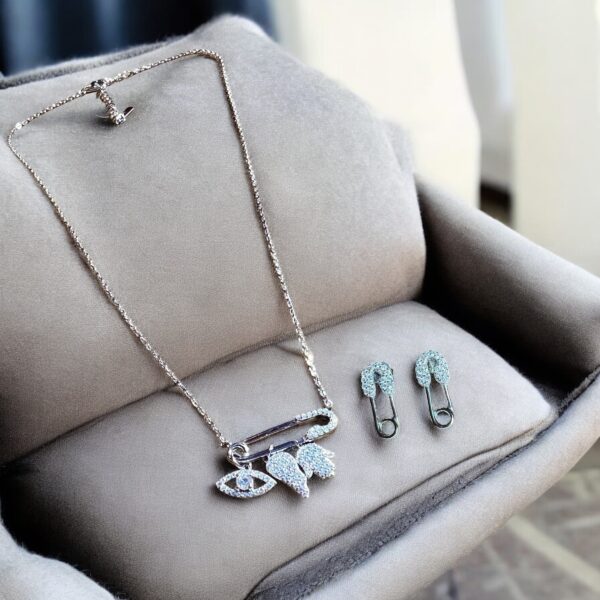 Silver Shield - 925 Silver Chain with Pendant and Earrings for Women