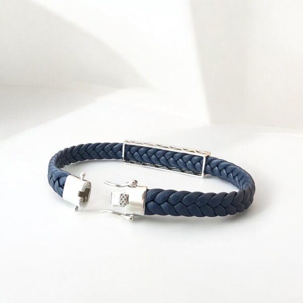 Serenity OM - 925 Silver Men's Bracelet with Leather Strap - Image 2