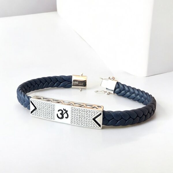 Serenity OM - 925 Silver Men's Bracelet with Leather Strap