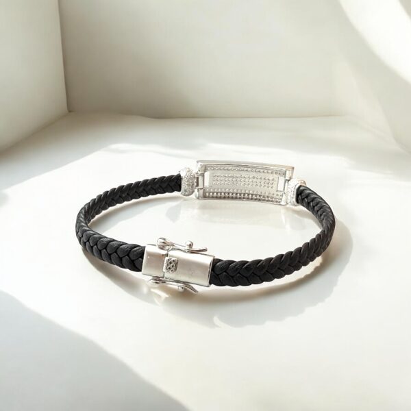 Midnight Star - 925 Silver Men's Bracelet with Leather Strap - Image 2