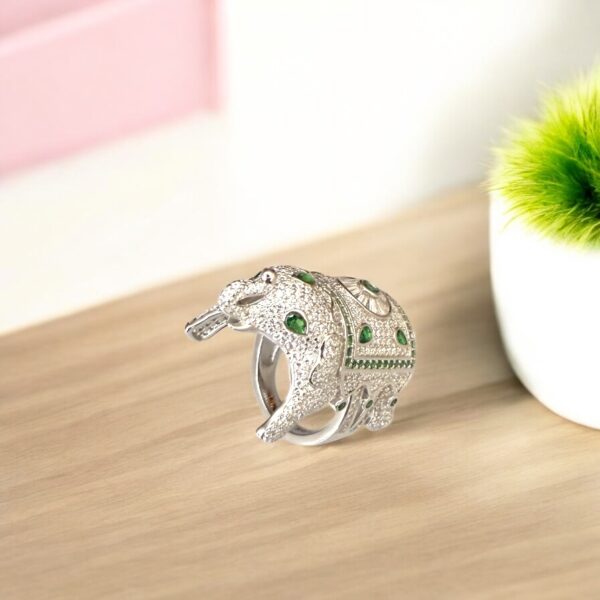 Trunk of Luck - 925 Silver Elephant Shaped Unisex Ring - Image 2